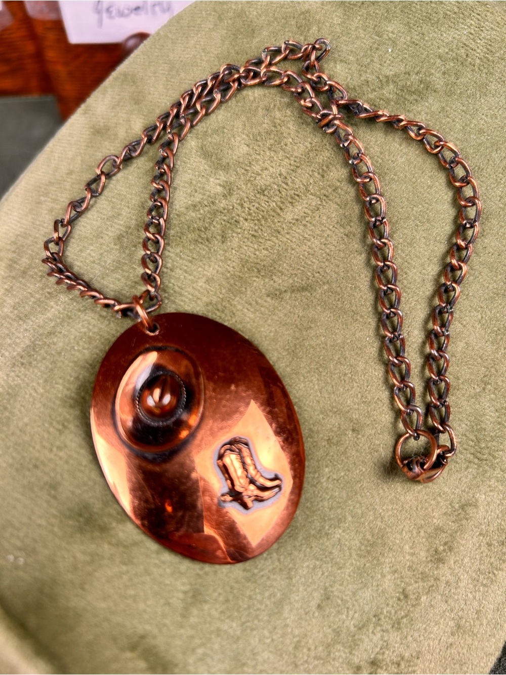 Niche Vintage Copper Cowboy Hat & Boots Pendant Necklace Western Southwestern - Picture 4 of 5